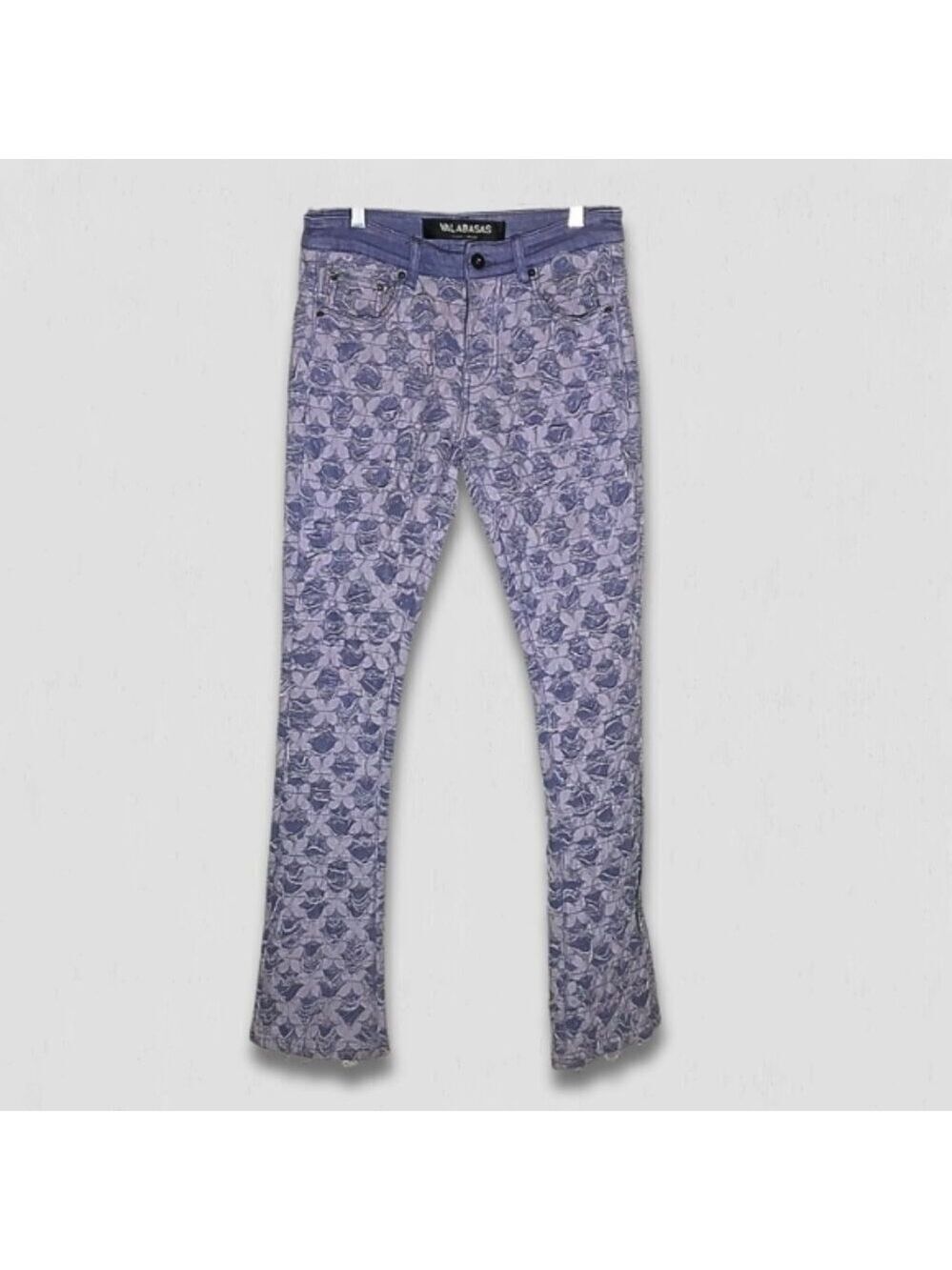 Valabasas purple distress jeans flared stacked avant-garde patchwork boho fairy